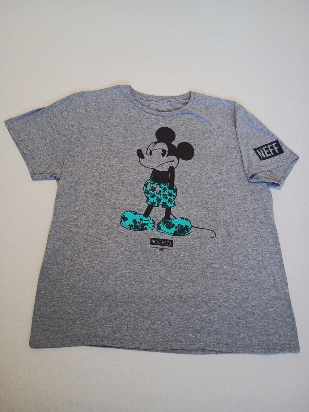 Neff Disney Mickey Mouse Tropical Floral Graphic T-Shirt Gray Mens Size XL